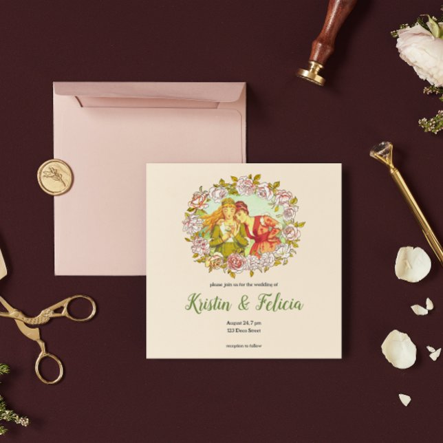 Boda Cute Vintage Art Nouveau LGBTQ Dos novias (Subido por el creador)