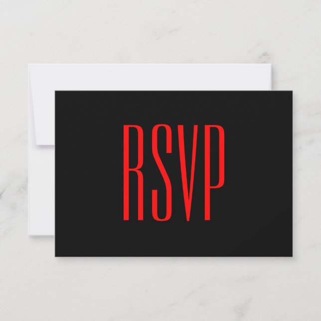 Boda Damask RSVP de Personalizado negro y rojo V09 (Anverso)