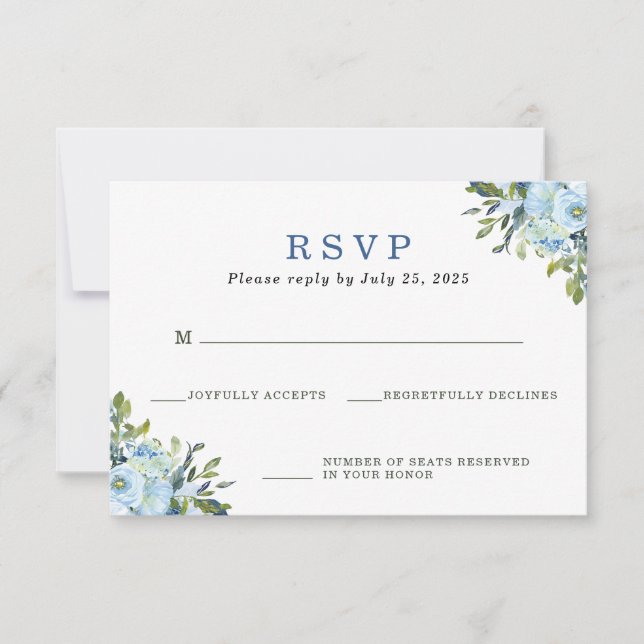 Boda de Acuarela Floral Azul Marino Claro RSVP (Anverso)