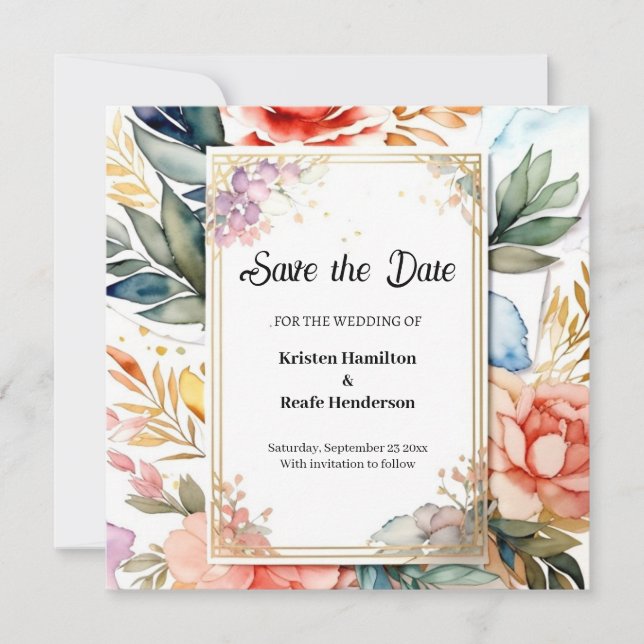 Boda de acuarela floral Guardar la tarjeta de fech (Anverso)