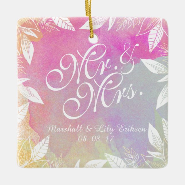 Boda de acuarela personalizada | Ornamento (Anverso)