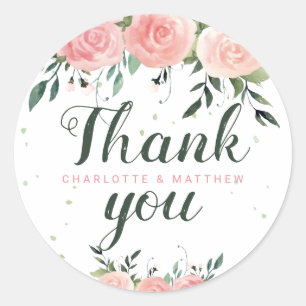 Boda de acuarela romántica Gracias Pegatina