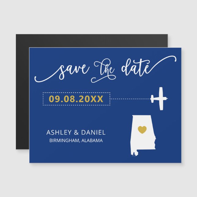 Boda de Alabama Salven la tarjeta de fecha, mapa (Anverso/Reverso)