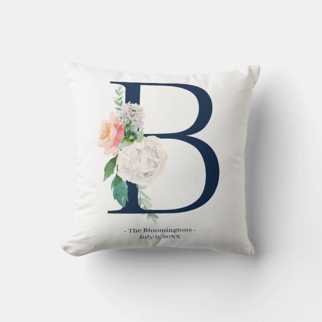 Boda de almohada azul floral de la marina| B (Anverso)