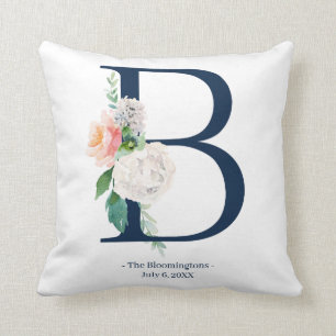 Boda de almohada azul floral de la marina  B