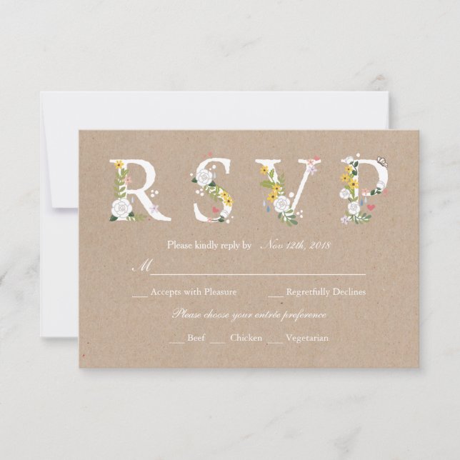 Boda de amor floral RSVP - fondo cambiable (Anverso)