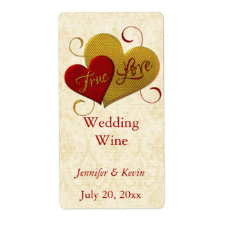 Boda de amor verdadero rojo y oro Mini etiqueta de