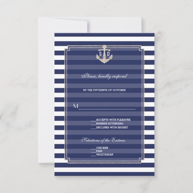 Boda de Ancla Plata de Banda Azul Náutica RSVP (Anverso)