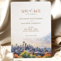 Boda de anuncio de fecha de Seattle Skyline acuare