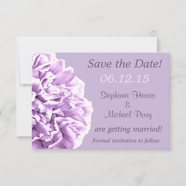 Boda de anuncio de Lavanda Peonía Save the Date (Anverso)
