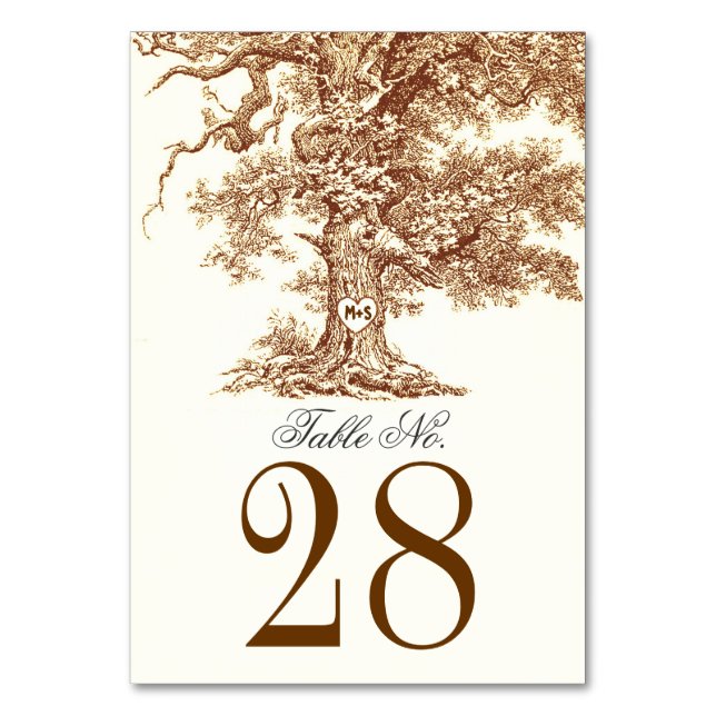 Boda de árbol antiguo Número de tarjetas de tabla  (Anverso)