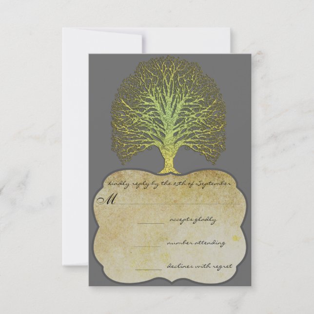 Boda de árbol de Damask de Swirl Gold Lime RSVP (Anverso)