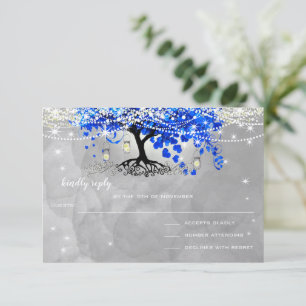 Boda de árbol de hoja de corazón azul real RSVP