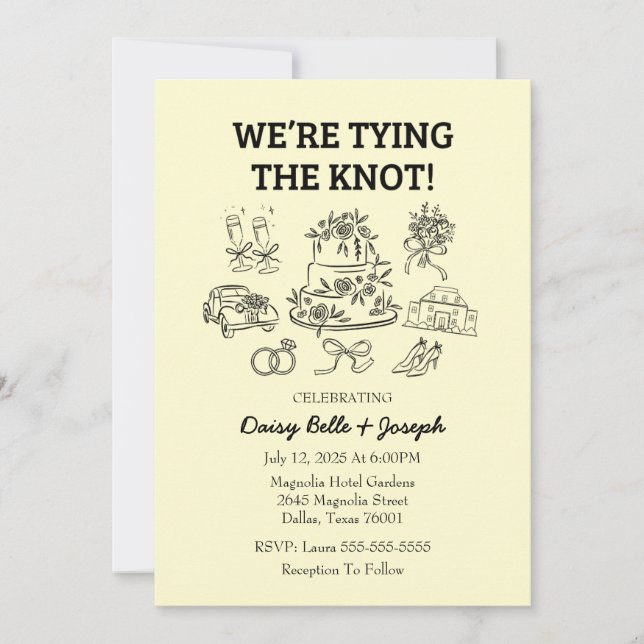 Boda de arte de la línea caprichosa Invitación ama (Anverso)