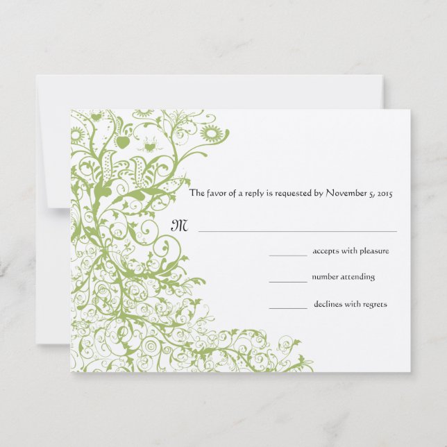 Boda de Aves y Baños RSVP Hidrangea Verde #31 (Reverso)