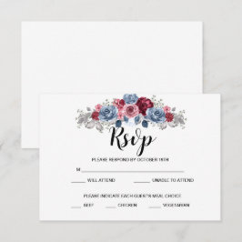Boda de azul polvoriento y burdeos RSVP  