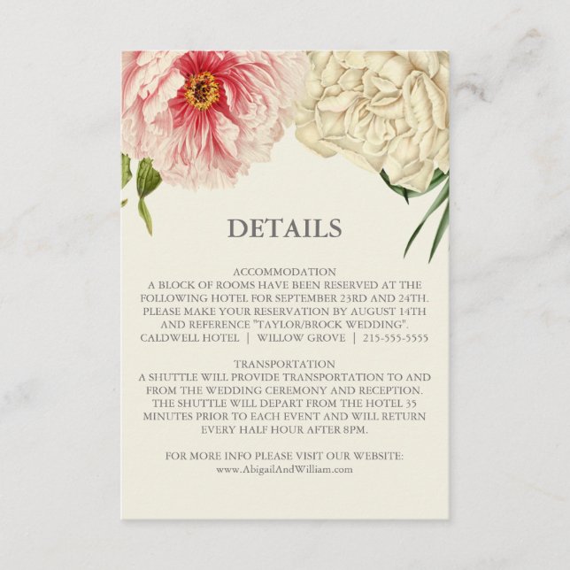 Boda de Blooms en inglés Detalles Insertar tarjeta (Anverso)