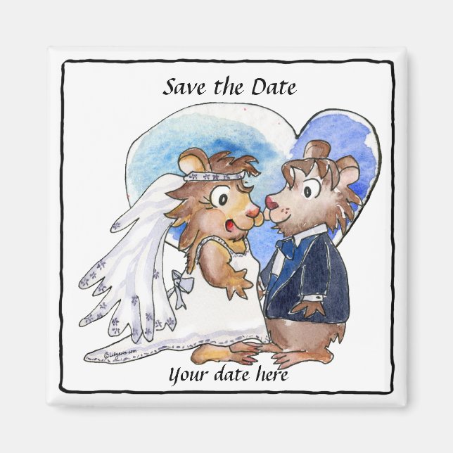 Boda de Blue Heart Cute Salvar los imanes de fecha (Frente)