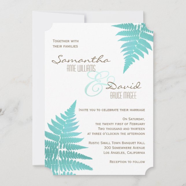 Boda de Blue Woodland Fern Invitación (Anverso)