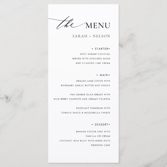 Boda de bodas simple y elegante menú de comida (Anverso)