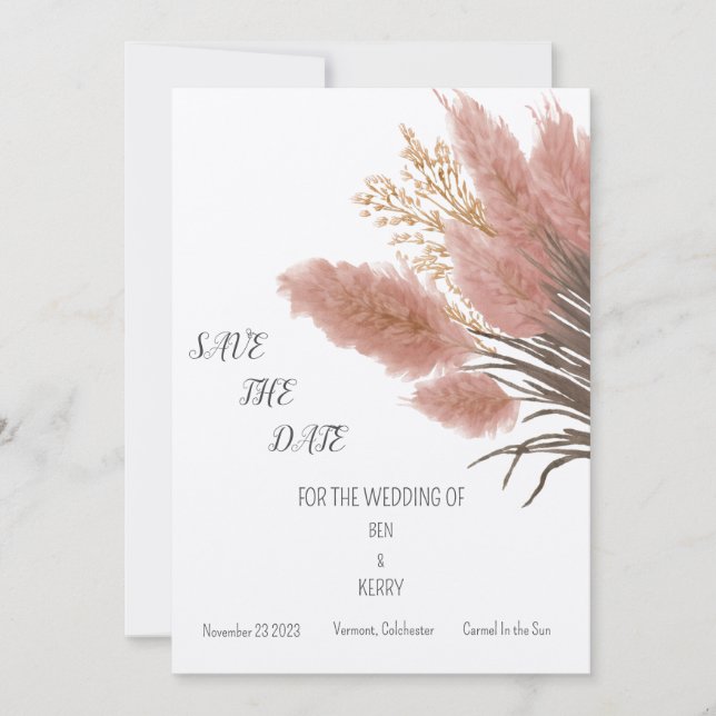 Boda De Boho De Grass Pampas Salven La Invitación  (Anverso)