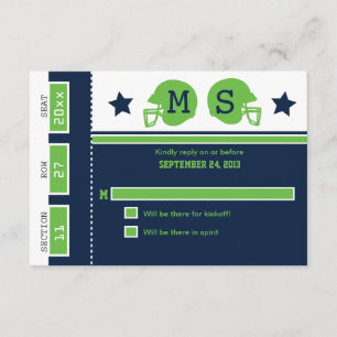 Boda de boletos de fútbol azul y verde anime RSVP