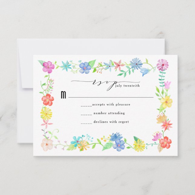 Boda de borde floral de acuarela RSVP (Anverso)