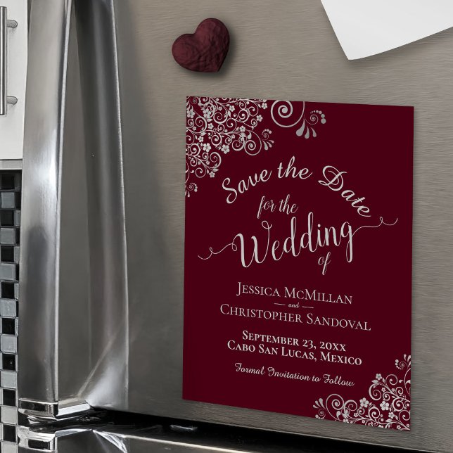 Boda de Borgoña de Lace Plata Salven el imán de la (On Refrigerator)