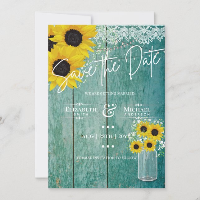 Boda de Budget Rustic Sunflowers Lace Mason Jar (Anverso)
