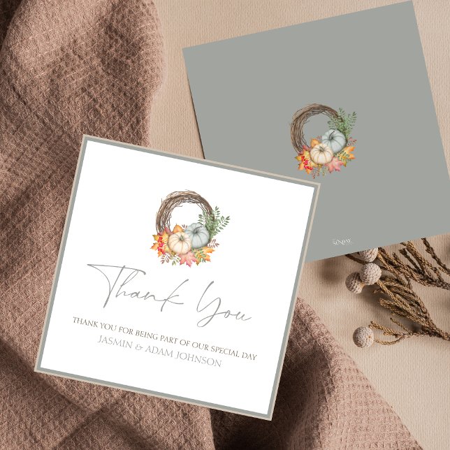 Boda de calabazas de otoño rusas gracias (Rustic Dusty Blue Fall Pumpkins Wedding Thank You)