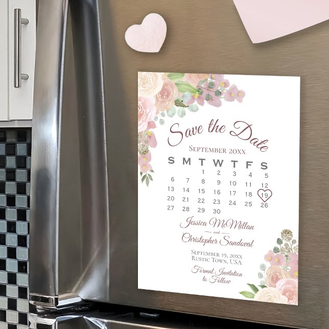 Boda de calendario con flores rosadas Guardar el i (Subido por el creador)