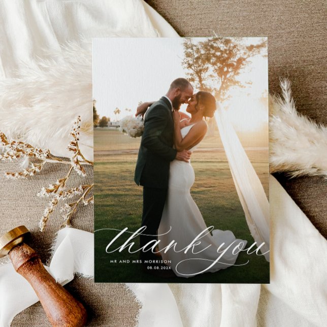 boda de caligrafía blanca simple tarjeta de agrade (Subido por el creador)