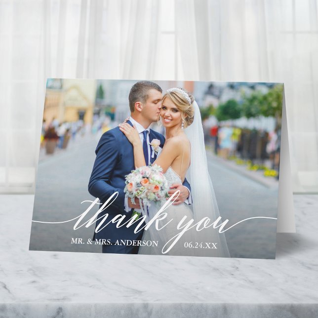 Boda de caligrafía Bride Groom Foto W Nota (Customize to add text or more photos inside of card.)