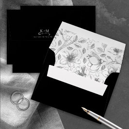 Boda de caligrafía de amor Patrón floral B&W ID940