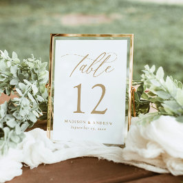 Boda de caligrafía de oro moderno número de tabla