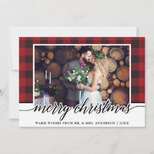Boda de caligrafía de plaid rojo Feliz Navidad