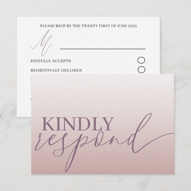 Boda de Caligrafía de RSVP de Oro Rosa Moderno (Anverso / Reverso)