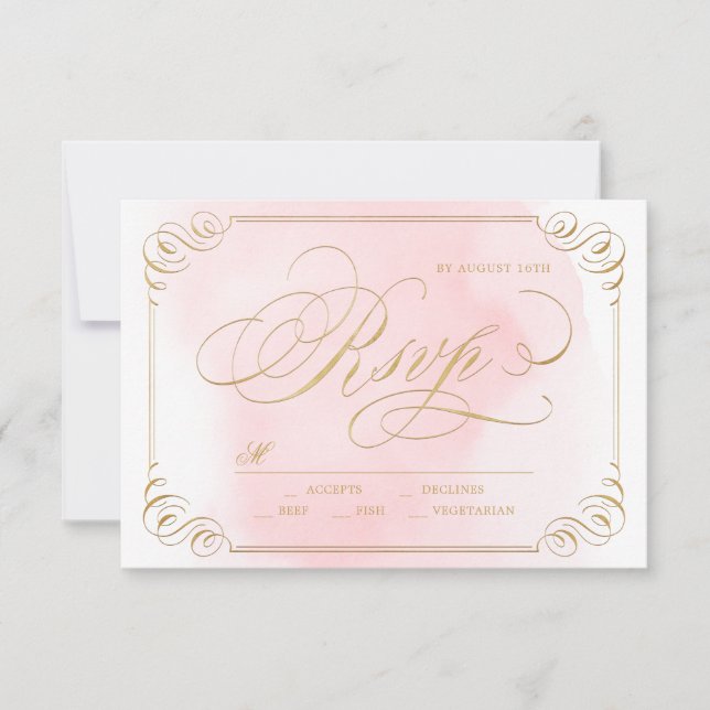 Boda de caligrafía elegante de oro de Rubor RSVP (Anverso)