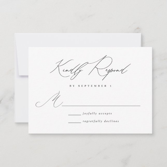 Boda de caligrafía moderna minimalista RSVP (Anverso)