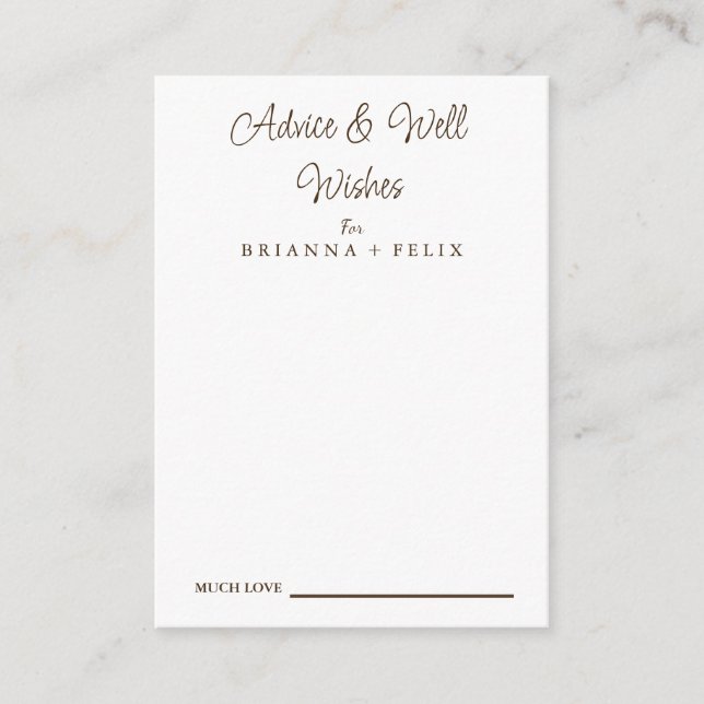 Boda de caligrafía Tarjeta de consejos y deseos (Anverso)