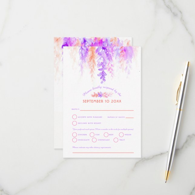 Boda de cascada de agua naranja púrpura RSVP rosa (Anverso/Reverso In Situ)