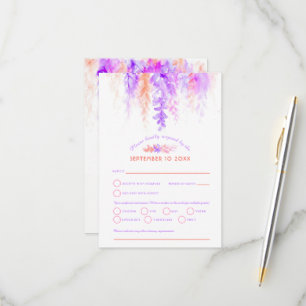 Boda de cascada de agua naranja púrpura RSVP rosa