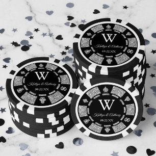 Boda de Casino de Ficha de Póquer de Brillo de Pla