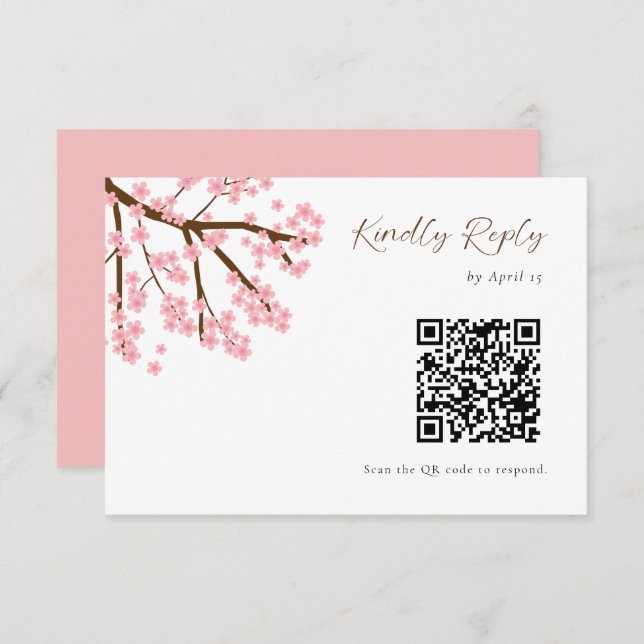 Boda de cerezos Boda RSVP Código QR Script Floral (Anverso / Reverso)