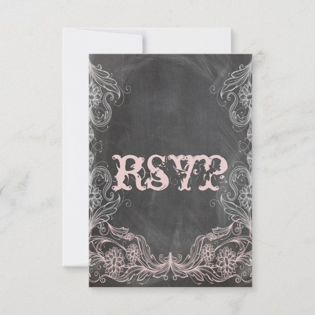 Boda de Chalkboard Antiguo Floral Rosa RSVP (Anverso)