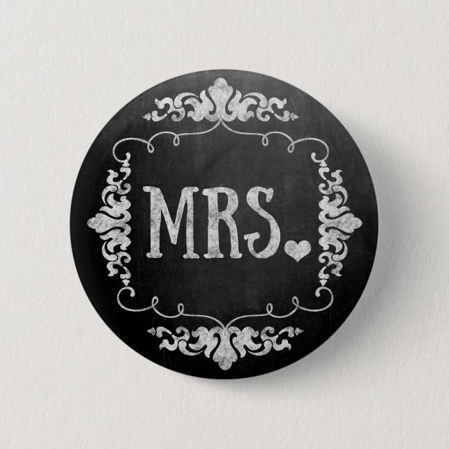 Boda de Chalkboard "Mrs." Pin de botón (Anverso)