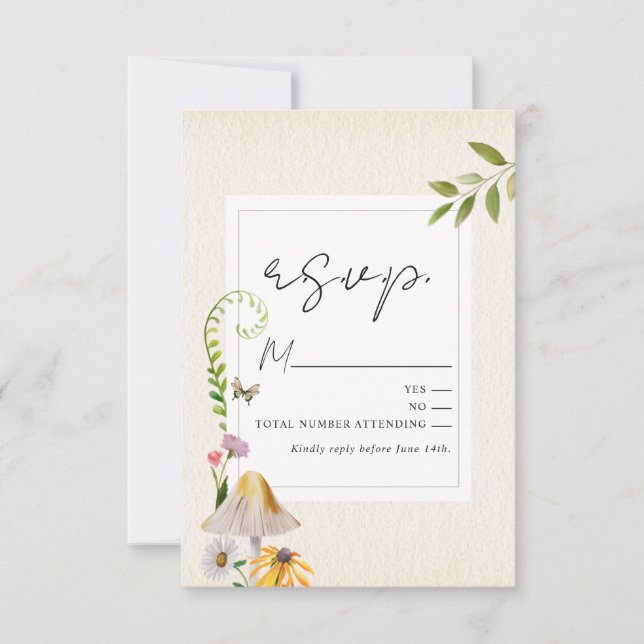Boda de champiñones florales de bosque RSVP (Anverso)