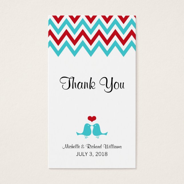 Boda de Chevron & Lovebirds Rojo y Aqua (Frente)