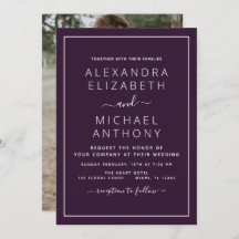 Boda de ciruelas púrpuras con invitación fotográfi