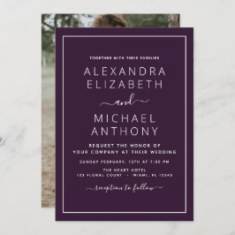 Boda de ciruelas púrpuras con invitación fotográfi